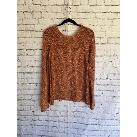 Free People Open Knit Maroon And Cream Marled  Sweater L - Picture 3 of 4